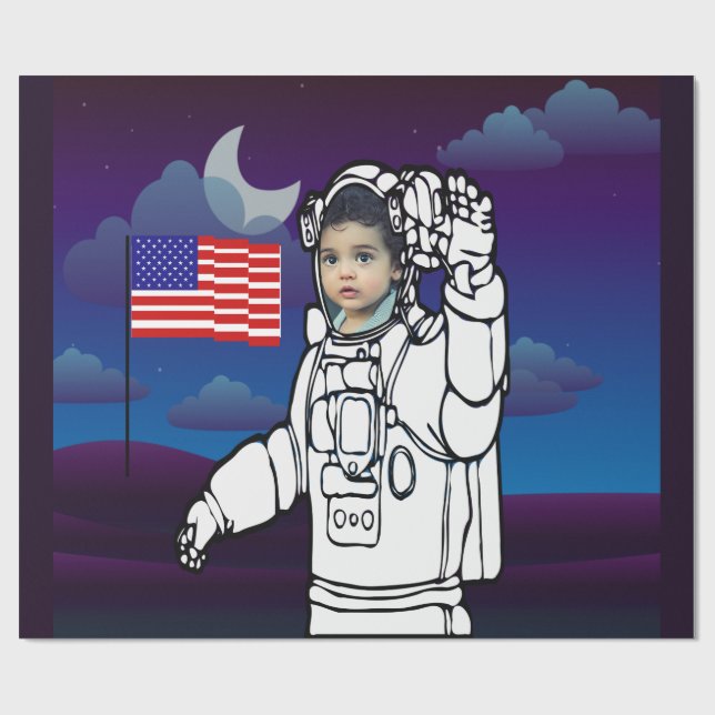 Astronaut auf dem Mond Weltraumjunge Geschenkpapier (Flach)