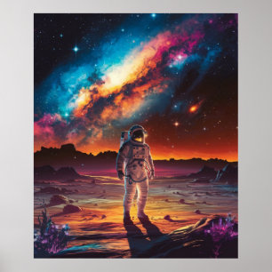 Astronaut auf dem Planeten im All Poster