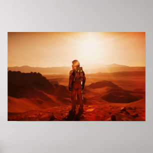 Astronaut auf der Oberfläche der MARS. Der erste M Poster