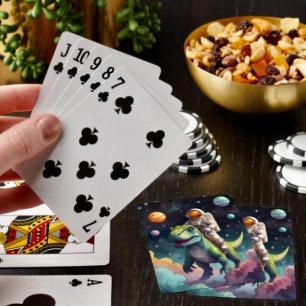 Astronaut auf Dino im Weltraum Spielkarten
