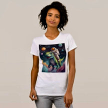 Astronaut auf Dino im Weltraum-T-Shirt