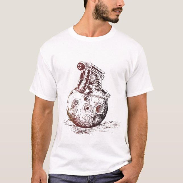 Astronaut auf einer Monddarstellung T-Shirt (Vorderseite)
