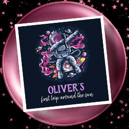 Astronaut auf einer Raumrakete mit Sternen und Pla Serviette