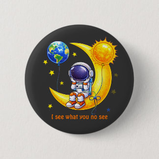 Astronaut auf halbmondförmiger Mond-Raumkunst Button
