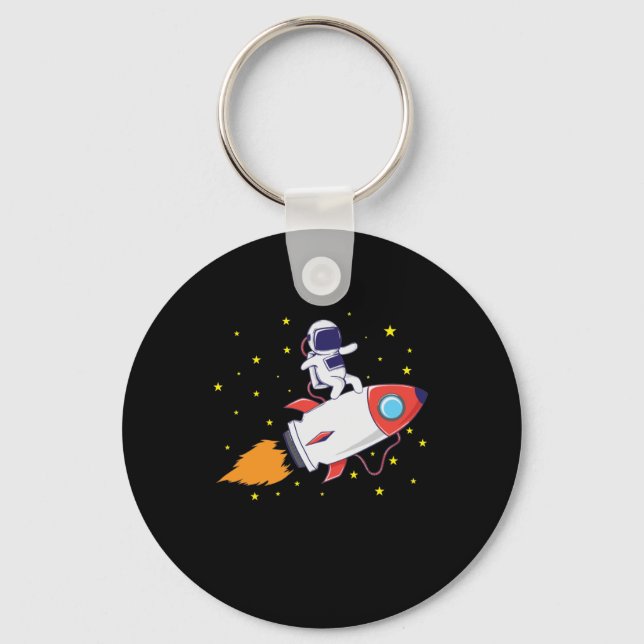Astronaut auf Rakete Schlüsselanhänger (Vorderseite)