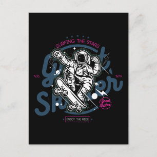 Astronaut auf Skateboard   Surfen durch die Sterne Postkarte