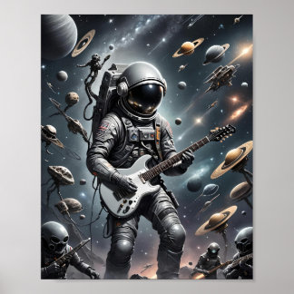 Astronaut avec affiche de guitare électrique