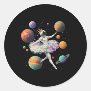 Astronaut Ballerina tanzt auf Raumplaneten Kinder Runder Aufkleber