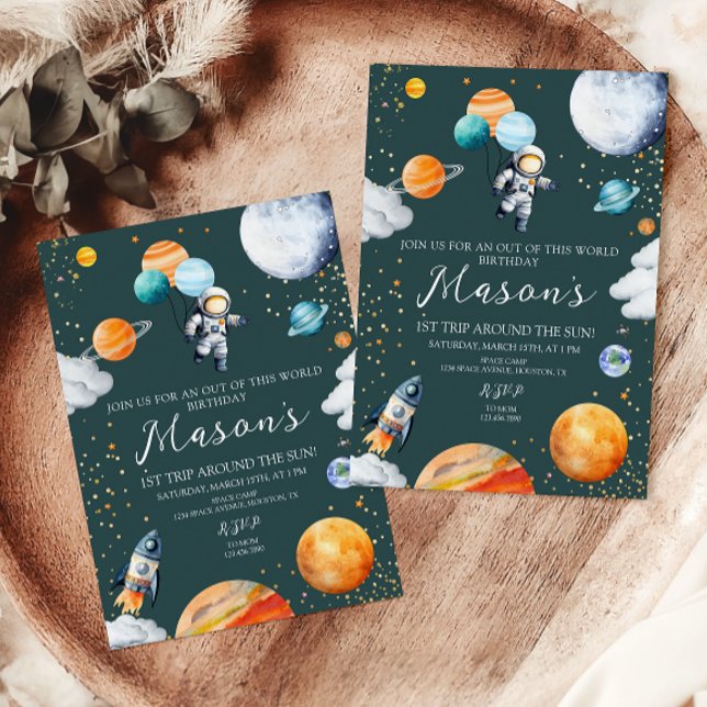 Astronaut Balloon Planets 1st Trip Around the Sun Einladung (Von Creator hochgeladen)