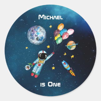 Astronaut Balloons Galaxy Rocket Space Name 1 Runder Aufkleber