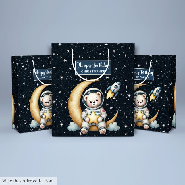 Astronaut Bärengeschenk Beutel für Junge Geburtsta Mittlere Geschenktüte (Astronaut Bear Gift Bag for Boy Birthday Party)