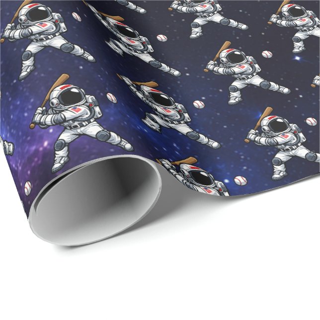 Astronaut Baseball Geschenkpapier (Rolleneckpunkt)