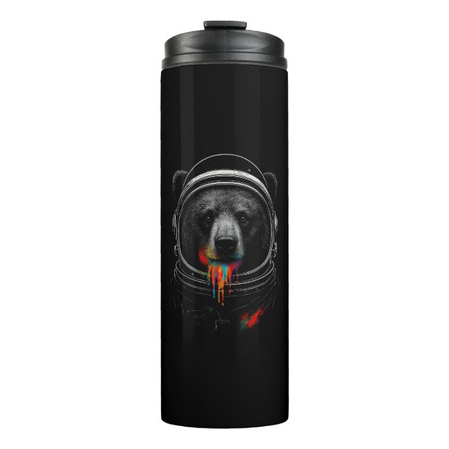 Astronaut Bear with Neon Paint Drips Cosmic Animal Thermosbecher (Vorderseite)