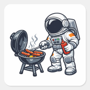 Astronaut beim Grillen Quadratischer Aufkleber