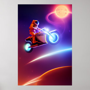 Astronaut Biker Poster - Shooting for Moon Pop Art