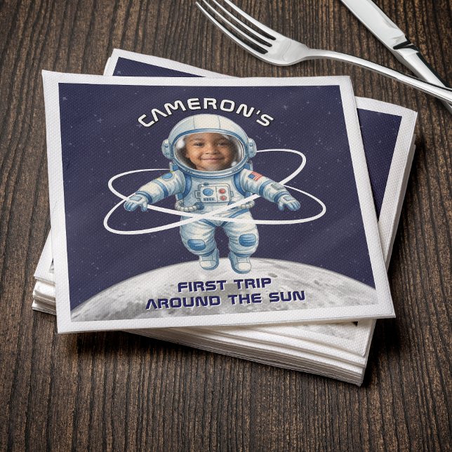 Astronaut Birthday Party 1st Trip Around the Sun Serviette (Von Creator hochgeladen)