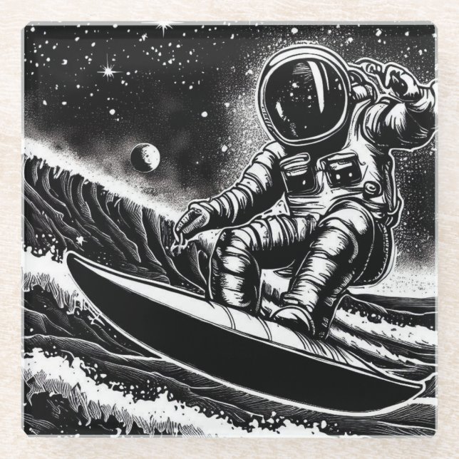 ASTRONAUT BLACK AND WHITE, SURF THE UNIVERSE GLASUNTERSETZER (Vorderseite)