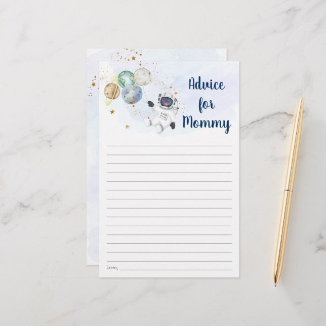 Astronaut Blue Gold Space Babyduschberatung (Vorderseite/Rückseite Beispiel)