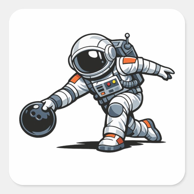 Astronaut Bowling Quadratischer Aufkleber (Vorderseite)
