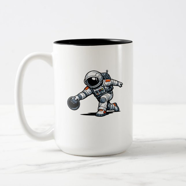 Astronaut Bowling Zweifarbige Tasse (Links)