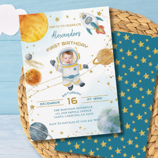 Astronaut Boy Space 1st Birthday Photo Einladung