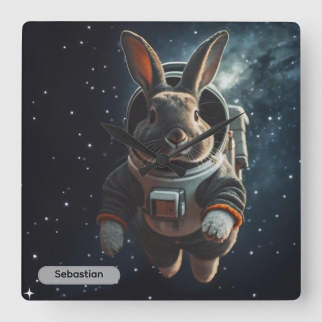 Astronaut Bunny Space Surreal Animal Custom Quadratische Wanduhr (Vorderseite)