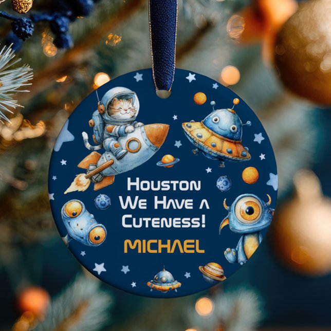 Astronaut Cat Funny Outer Space Baby Name& Photo  Keramik Ornament (Von Creator hochgeladen)