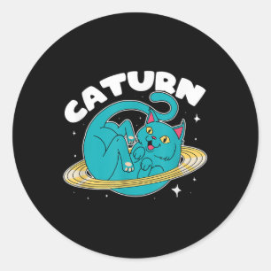 Astronaut Cat Planet Saturn Caturn Astronomie Love Runder Aufkleber