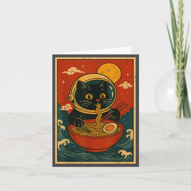 Astronaut Cat Ramen Japanese Graphic Tees Men Wome Karte (Vorderseite)