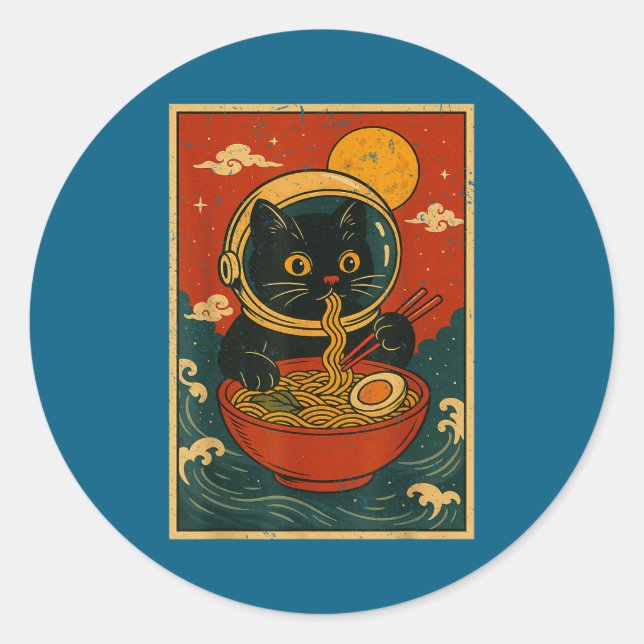 Astronaut Cat Ramen Japanese Graphic Tees Men Wome Runder Aufkleber (Vorderseite)