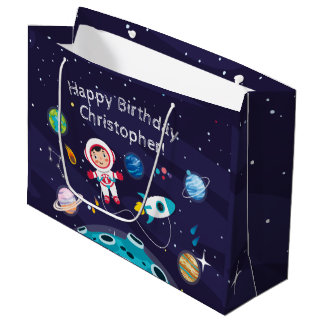   Astronaut child on the moon, monogrammed name Große Geschenktüte