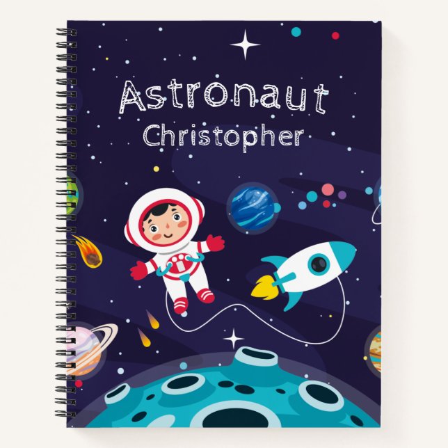  Astronaut child on the moon, monogrammed name Notizbuch (Vorderseite)