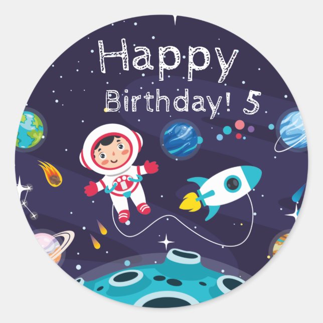 Astronaut child on the moon, monogrammed name runder aufkleber (Vorderseite)