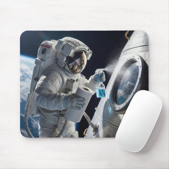 Astronaut Cleaning Spacecraft Window Mousepad (Mit Mouse)
