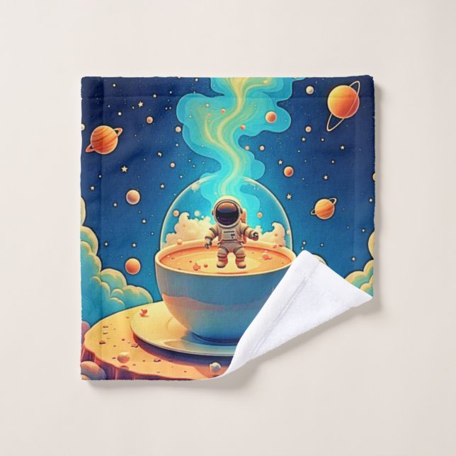 Astronaut Coffee Space Art Badhandtuch Set (Waschlappen)
