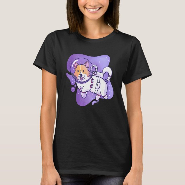 Astronaut Corgi Niedlich Floating Space Universe D T-Shirt (Vorderseite)