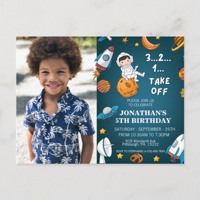 Astronaut Custom Foto Space Planeten Blaues Thema Postkarte (Vorderseite)