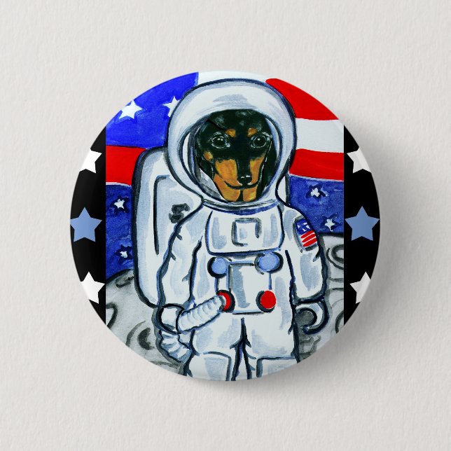 Astronaut-Dachshund Button (Vorderseite)