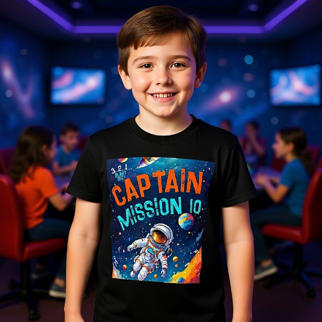 Astronaut Deep Space Planets Birthday Boy Captain Tri-Blend Shirt (astronaut theme birthday party for kids personalized shirt planets galaxy sky captain)