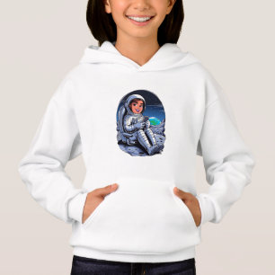 Astronaut, der auf dem Mond sitzt und auf einem Te Hoodie