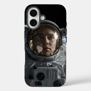 Astronaut, der im Weltraum schwimmt, mit Erde sich iPhone 16 Hülle