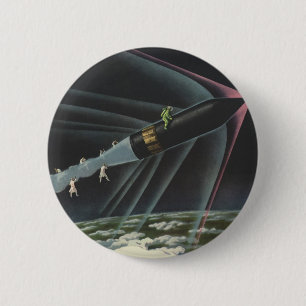 Astronaut der Vintagen Science Fiction auf einer R Button