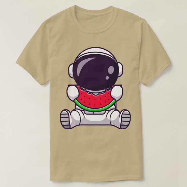 Astronaut Eating Watermelon Frucht Cartoon T-Shirt (Design vorne)