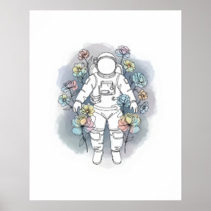 Astronaut, einfache Ein-Linien-Kunst, kontinuierli Poster