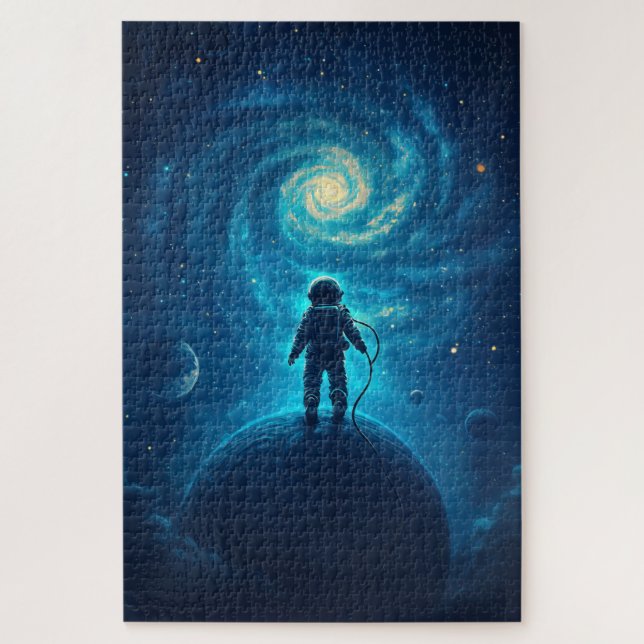 Astronaut erkundet eine kosmische Landschaft (Vertikal)