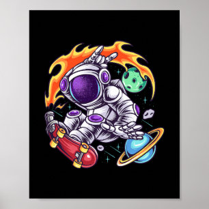 Astronaut fährt auf Skateboard im Weltraum zwische Poster