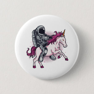 Astronaut fährt einen rosa Einhorn-T - Shirt-Hut Button