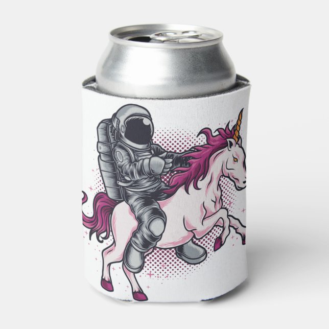 Astronaut fährt einen rosa Einhorn-T - Shirt-Hut Dosenkühler (Kanne Vorderseite)