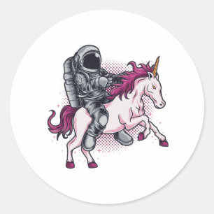 Astronaut fährt einen rosa Einhorn-T - Shirt-Hut Runder Aufkleber