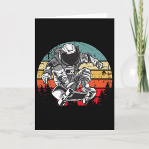 Astronaut fährt Skateboard Retro Vintage Sonnenunt Karte